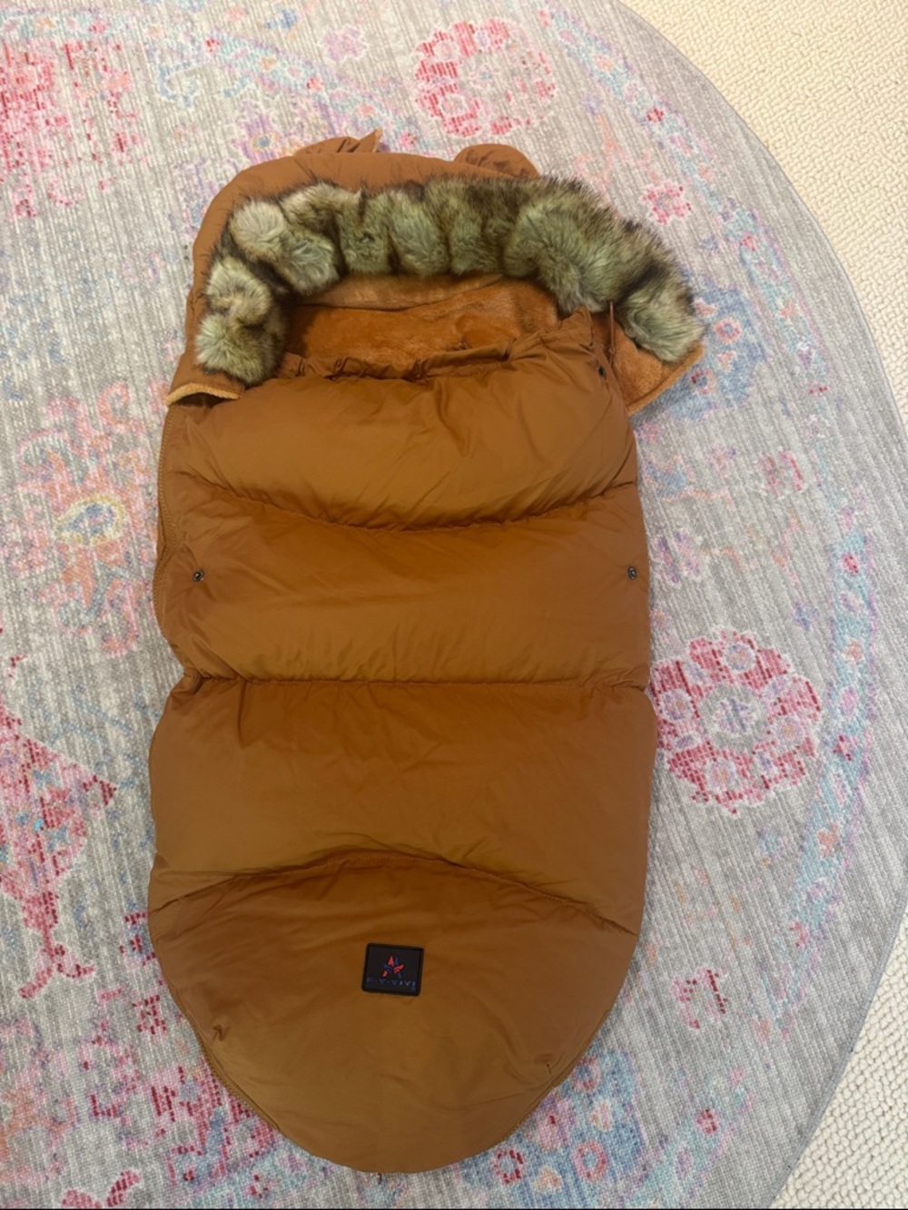 Brown Faux Fur-Trimmed Puffer Footmuff
